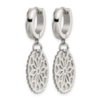 Chisel Stainless Steel Polished Flower Dangle Hinged Hoop Earrings view 3