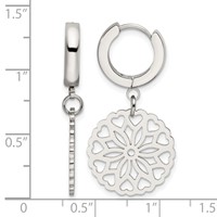 Chisel Stainless Steel Polished Flower Dangle Hinged Hoop Earrings view 5