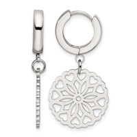 Chisel Stainless Steel Polished Flower Dangle Hinged Hoop Earrings view 1