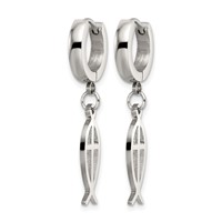 Chisel Stainless Steel Polished Ichthus Hinged Hoop Dangle Earrings view 3