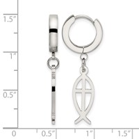 Chisel Stainless Steel Polished Ichthus Hinged Hoop Dangle Earrings view 5