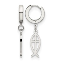 Chisel Stainless Steel Polished Ichthus Hinged Hoop Dangle Earrings view 1