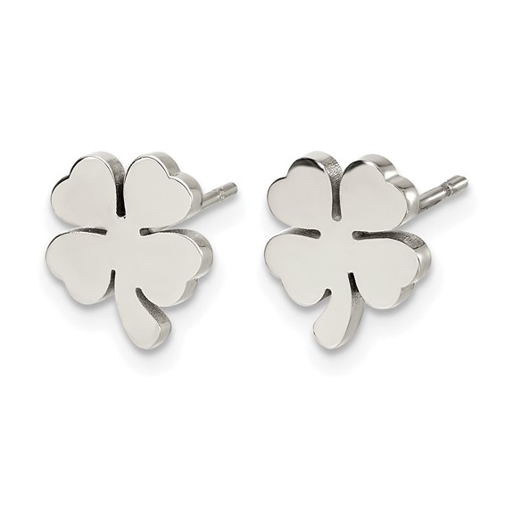 Chisel Stainless Steel Polished Four Leaf Clover Post Earrings