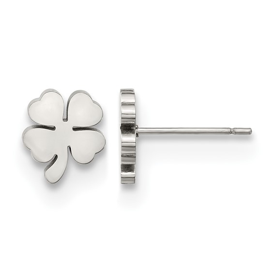 Chisel Stainless Steel Polished Four Leaf Clover Post Earrings