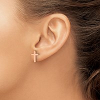 Chisel Stainless Steel Polished Rose IP-plated Cross Post Earrings view 4