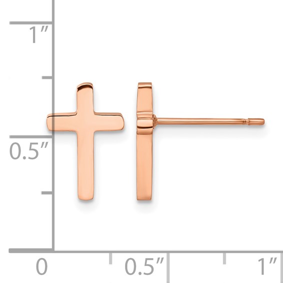 Chisel Stainless Steel Polished Rose IP-plated Cross Post Earrings