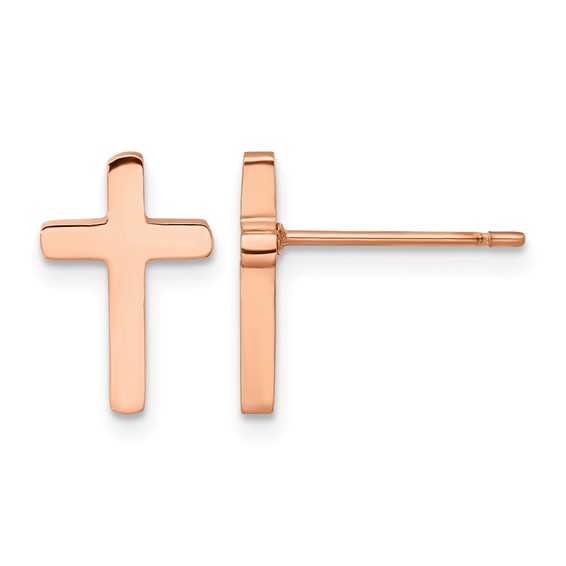 Chisel Stainless Steel Polished Rose IP-plated Cross Post Earrings