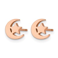 Chisel Stainless Steel Polished Rose IP-plated Moon and Star Post Earrings view 3