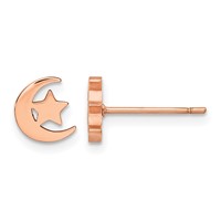 Chisel Stainless Steel Polished Rose IP-plated Moon and Star Post Earrings view 1