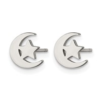 Chisel Stainless Steel Polished Moon and Star Post Earrings view 2