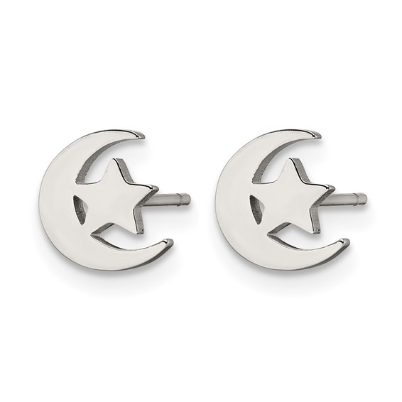 Chisel Stainless Steel Polished Moon and Star Post Earrings