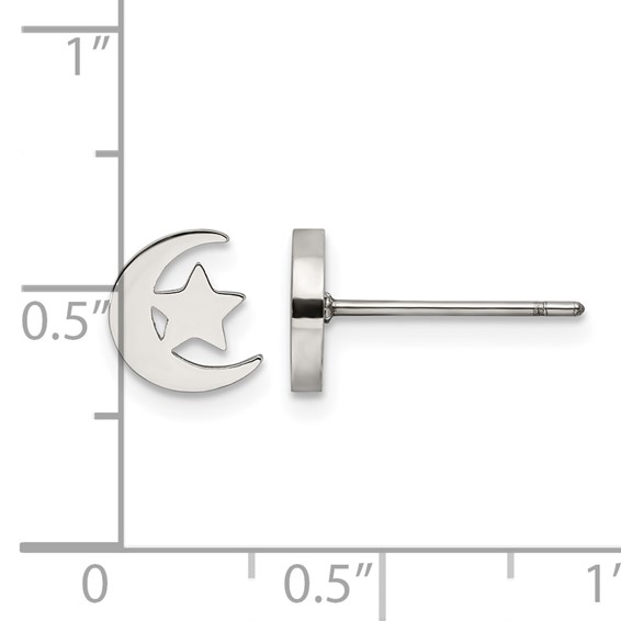 Chisel Stainless Steel Polished Moon and Star Post Earrings