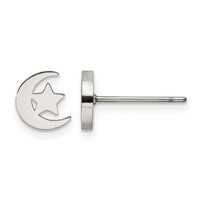 Chisel Stainless Steel Polished Moon and Star Post Earrings view 1