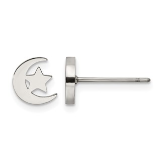 Chisel Stainless Steel Polished Moon and Star Post Earrings