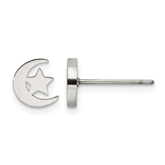 Chisel Stainless Steel Polished Moon and Star Post Earrings