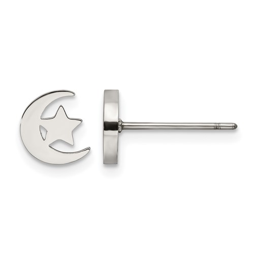Chisel Stainless Steel Polished Moon and Star Post Earrings