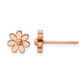Chisel Stainless Steel Polished Rose IP-plated Flower Post Earrings