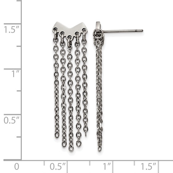 Stainless Steel Polished with Dangle Chain Post Earrings