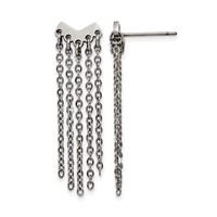 Stainless Steel Polished with Dangle Chain Post Earrings view 1