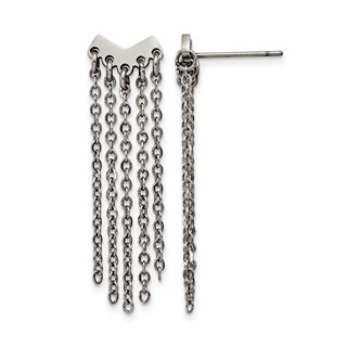 Stainless Steel Polished with Dangle Chain Post Earrings