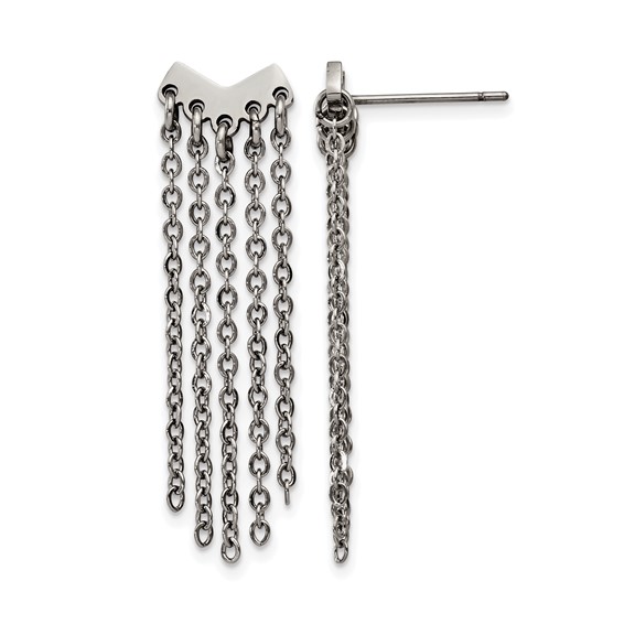 Stainless Steel Polished with Dangle Chain Post Earrings