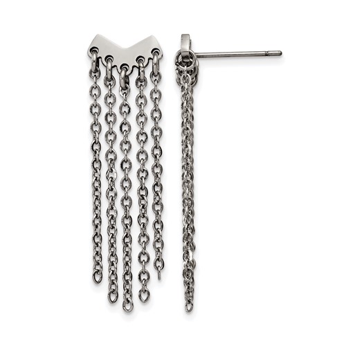 Stainless Steel Polished Earrings with Dangle Chain Post