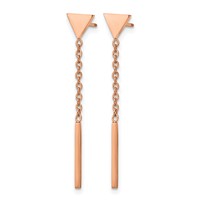 Chisel Stainless Steel Polished Rose IP-plated Dangle Bar Triangle Post Earrings view 3