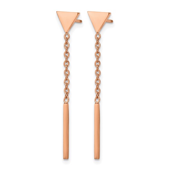 Chisel Stainless Steel Polished Rose IP-plated Dangle Bar Triangle Post Earrings