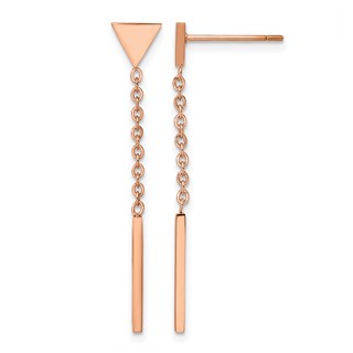 Chisel Stainless Steel Polished Rose IP-plated Dangle Bar Triangle Post Earrings