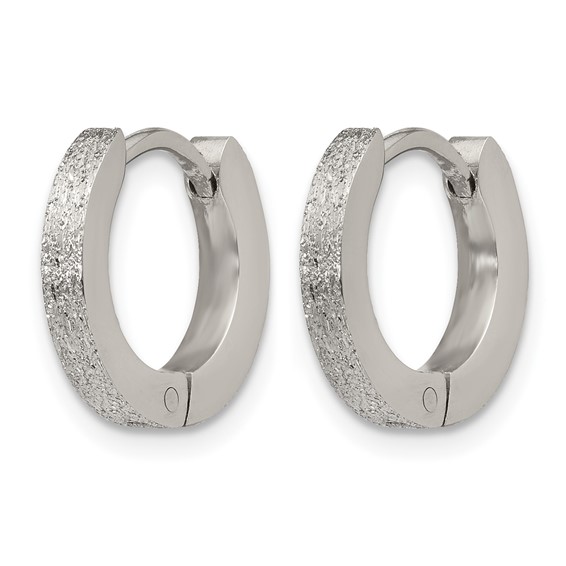 Chisel Stainless Steel Polished and Sandblasted 2mm Hinged Hoop Earrings