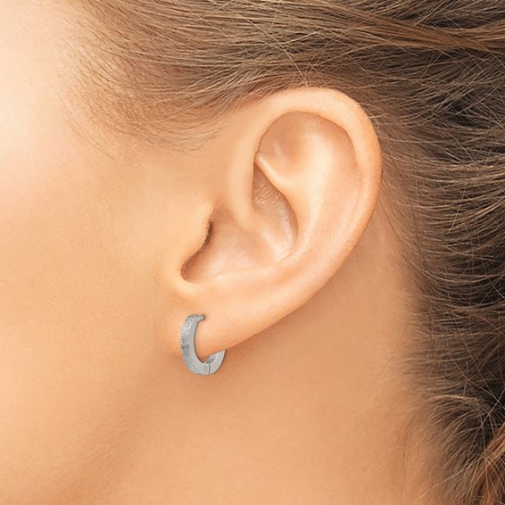 Chisel Stainless Steel Polished and Sandblasted 2mm Hinged Hoop Earrings