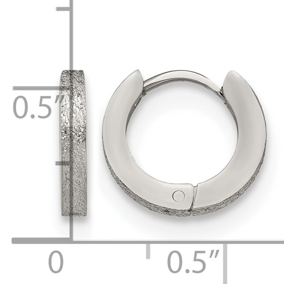 Chisel Stainless Steel Polished and Sandblasted 2mm Hinged Hoop Earrings