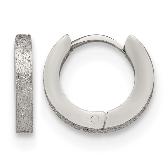Chisel Stainless Steel Polished and Sandblasted 2mm Hinged Hoop Earrings