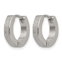 Chisel Stainless Steel Polished and Sandblasted 3mm Hinged Hoop Earrings view 2