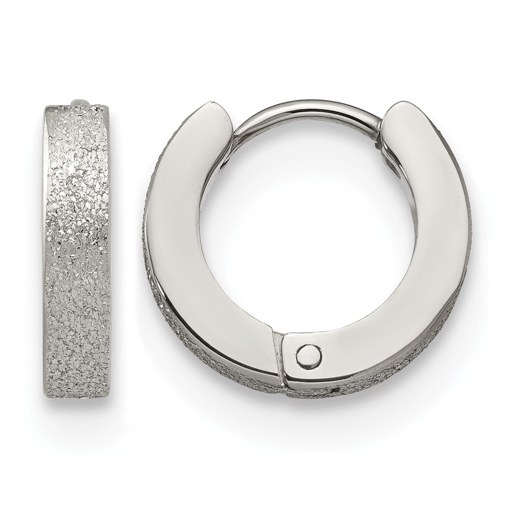 Chisel Stainless Steel Polished and Sandblasted 3mm Hinged Hoop Earrings