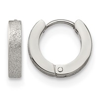 Chisel Stainless Steel Polished and Sandblasted 3mm Hinged Hoop Earrings view 1