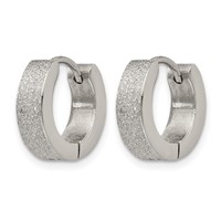 Chisel Stainless Steel Polished and Sandblasted 4mm Hinged Hoop Earrings view 2