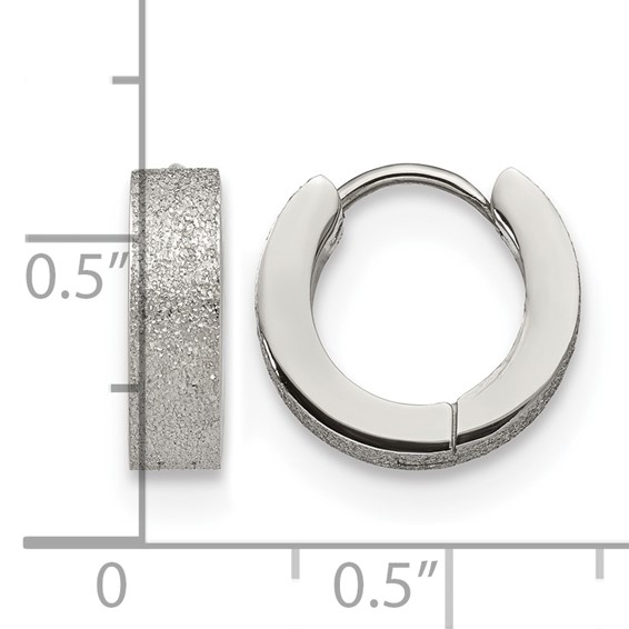 Chisel Stainless Steel Polished and Sandblasted 4mm Hinged Hoop Earrings