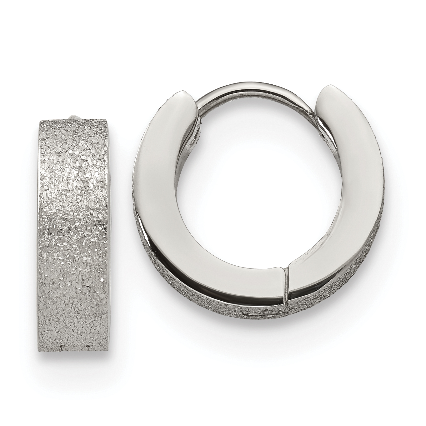 Chisel Stainless Steel Polished and Sandblasted 4mm Hinged Hoop Earrings |  J.C.’s Jewelry