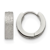 Chisel Stainless Steel Polished and Sandblasted 4mm Hinged Hoop Earrings view 1