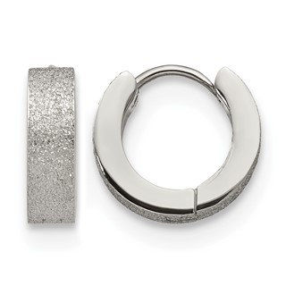 Chisel Stainless Steel Polished and Sandblasted 4mm Hinged Hoop Earrings