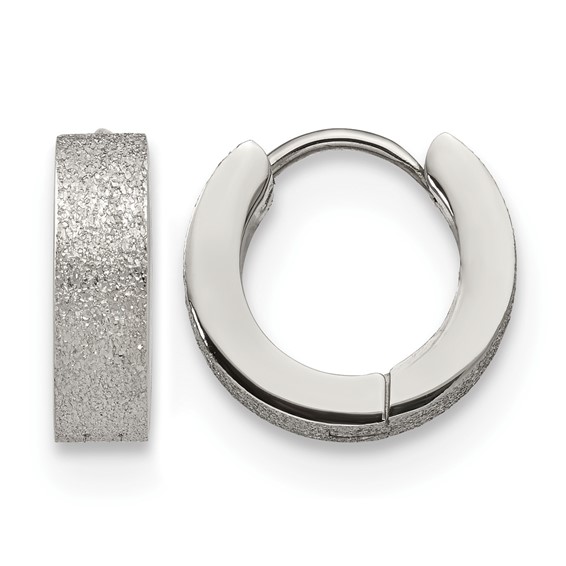 Chisel Stainless Steel Polished and Sandblasted 4mm Hinged Hoop Earrings
