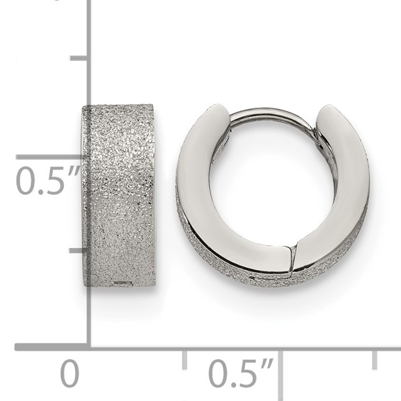 Chisel Stainless Steel Polished and Sandblasted 5mm Hinged Hoop Earrings