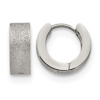 Chisel Stainless Steel Polished and Sandblasted 5mm Hinged Hoop Earrings view 1