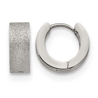 Chisel Stainless Steel Polished and Sandblasted 5mm Hinged Hoop Earrings