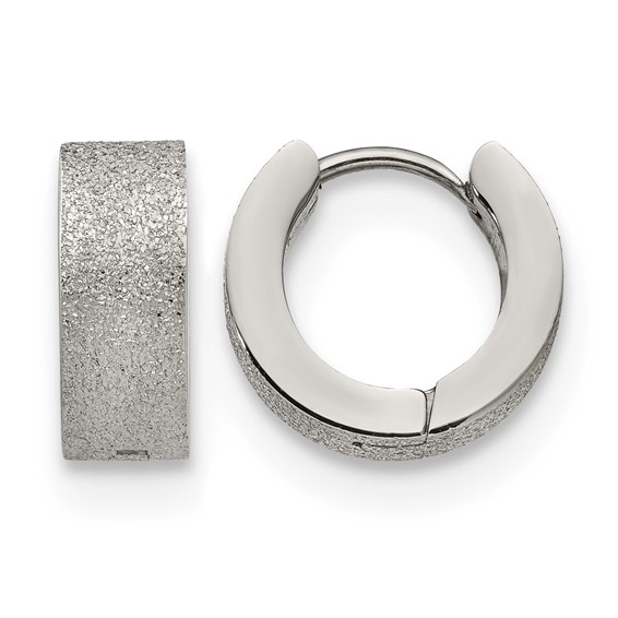 Chisel Stainless Steel Polished and Sandblasted 5mm Hinged Hoop Earrings