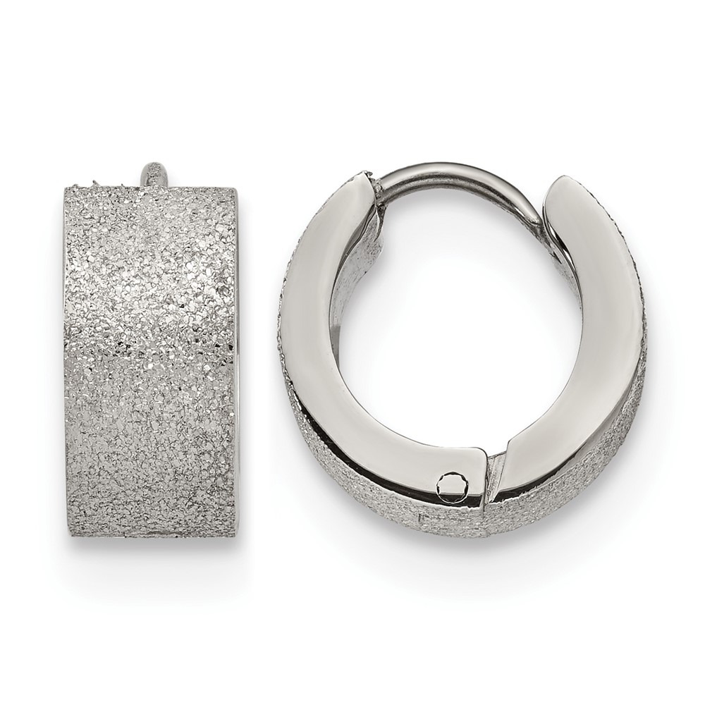 Chisel Stainless Steel Polished and Sandblasted 6mm Hinged Hoop Earrings