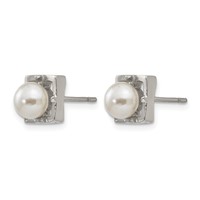 Chisel Stainless Steel Polished Simulated Pearl Square Post Earrings view 2
