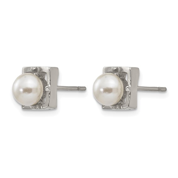 Chisel Stainless Steel Polished Simulated Pearl Square Post Earrings