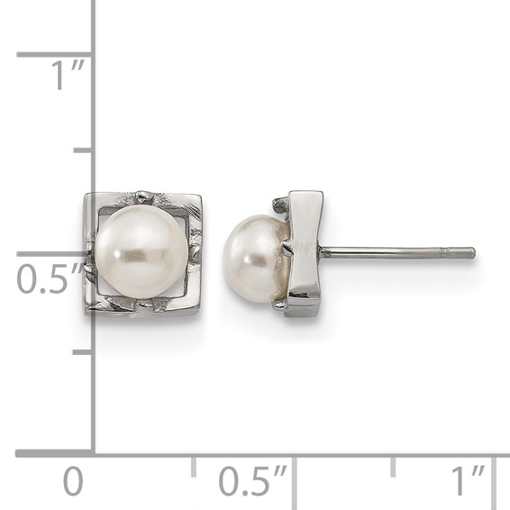 Chisel Stainless Steel Polished Simulated Pearl Square Post Earrings